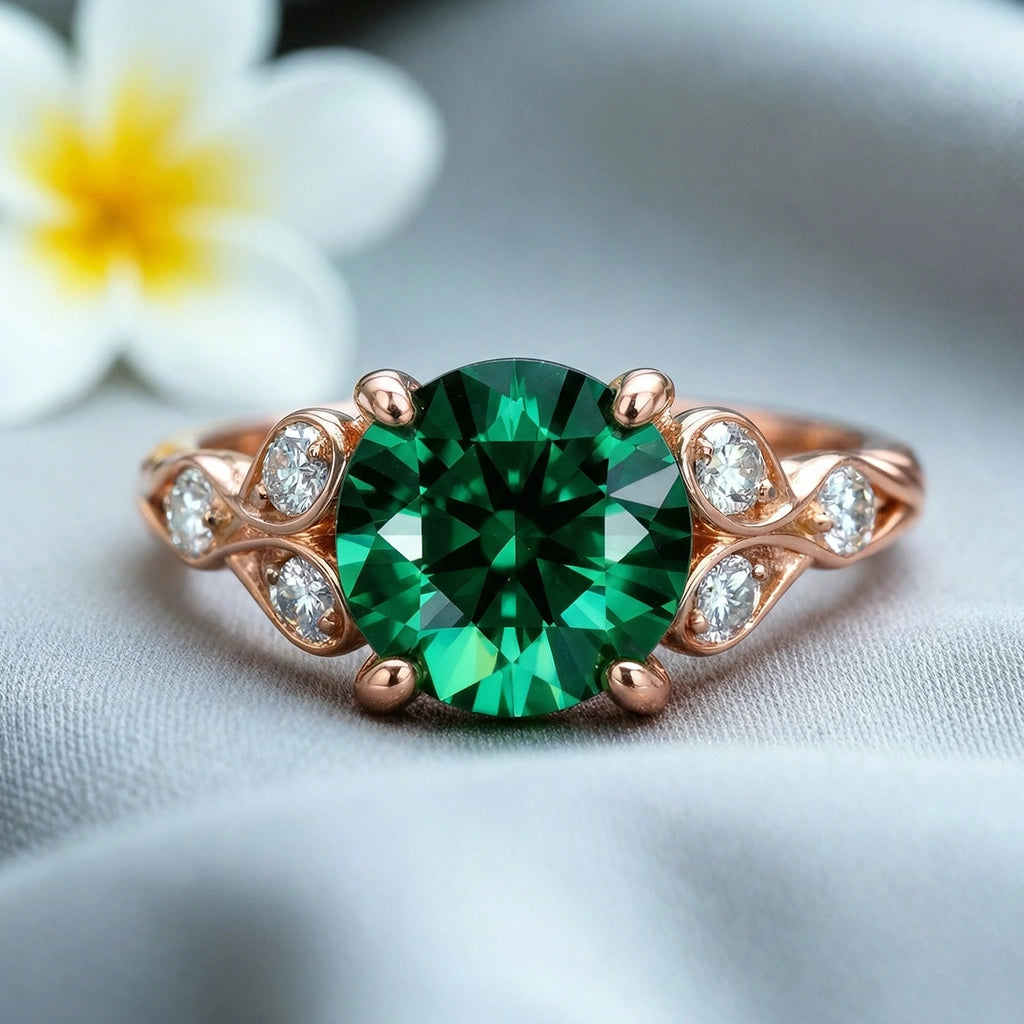Celia‘s Sonnet | 1.5CT Round Cut Green Solitaire Ring.