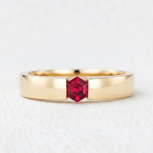 Ruben’s Hexagon | Ruby Tension Set Men's Wedding Band.