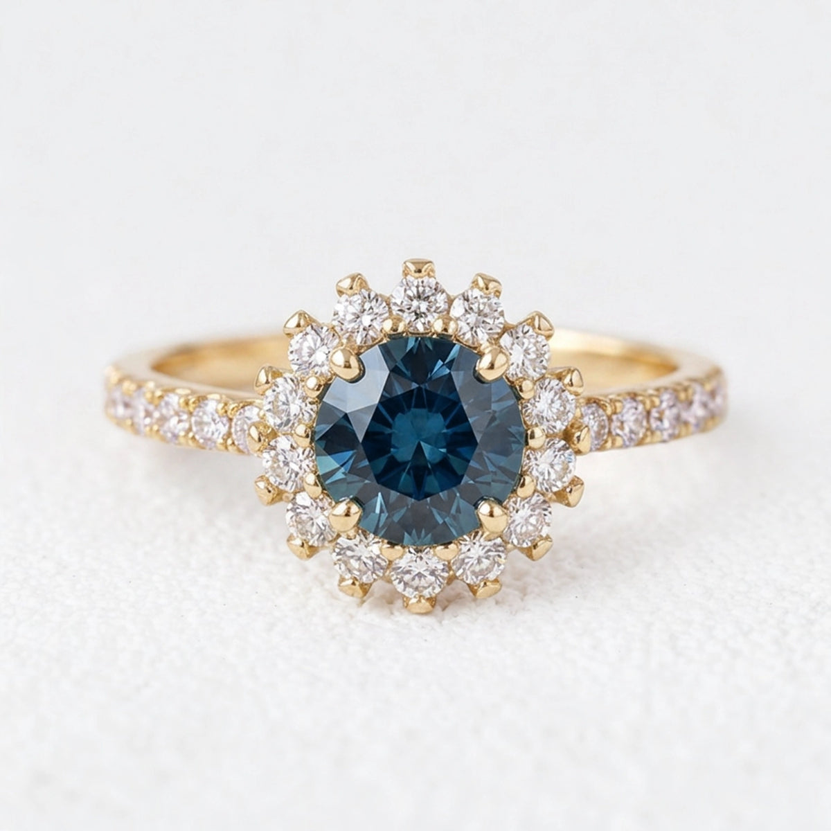 Stella’s Twilight | Blue Sapphire Halo Engagement Ring