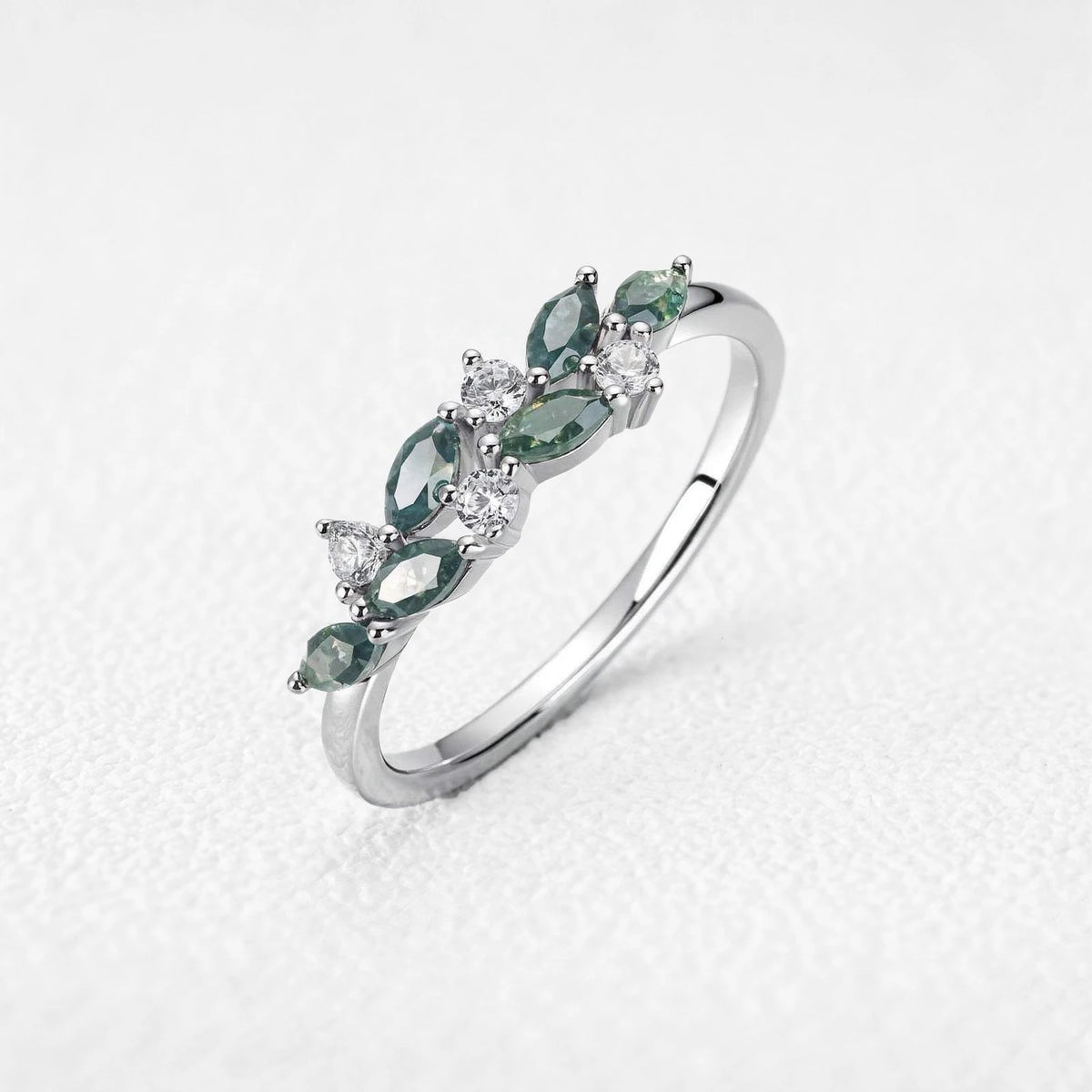 Ivy‘s Frond | Marquise Moss Agate Foliage Stacked Ring