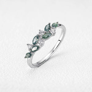 Ivy‘s Frond | Marquise Moss Agate Foliage Stacked Ring