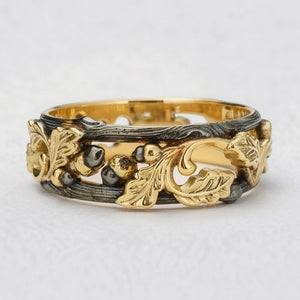 The Dark Grove | An Openwork Wide Band of Oak & Acorn.