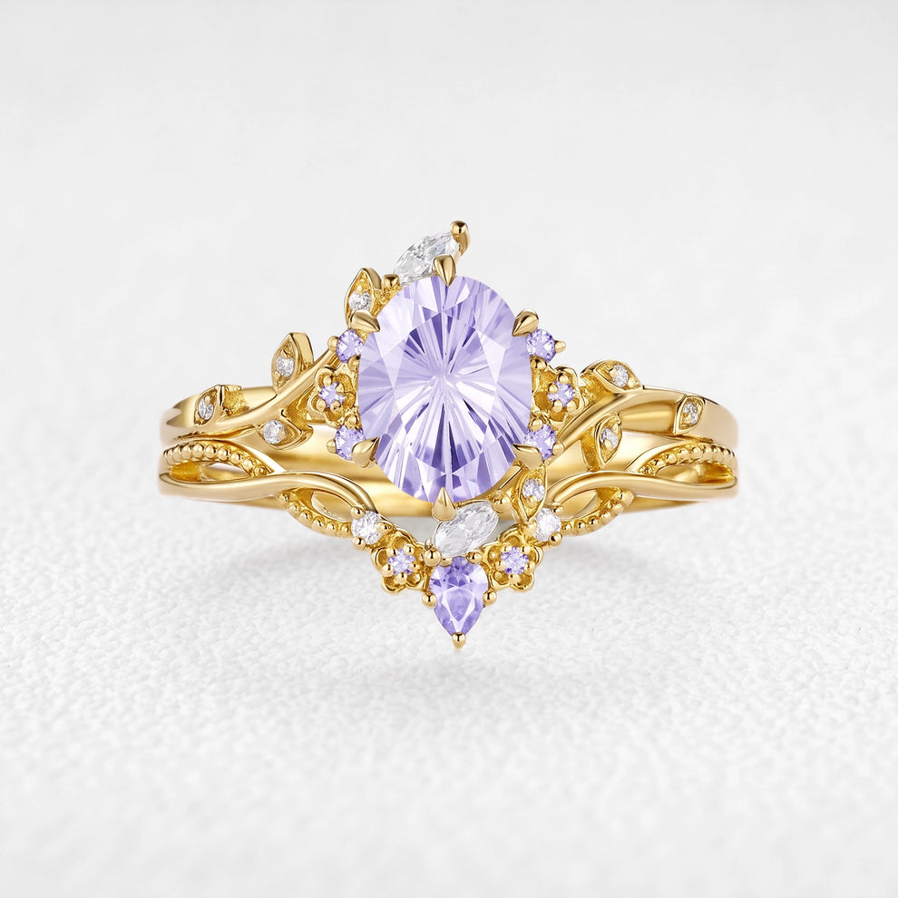Celine‘s Aquarelle | Firework Cut Lavender Sapphire Chevron Bridal Duo