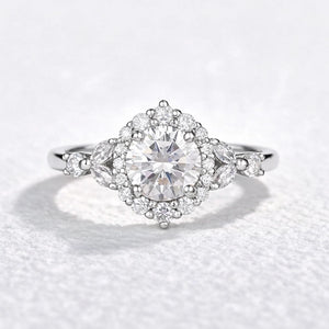 Aurora’s Radiance | Vintage Round Diamond Halo Engagement Ring.