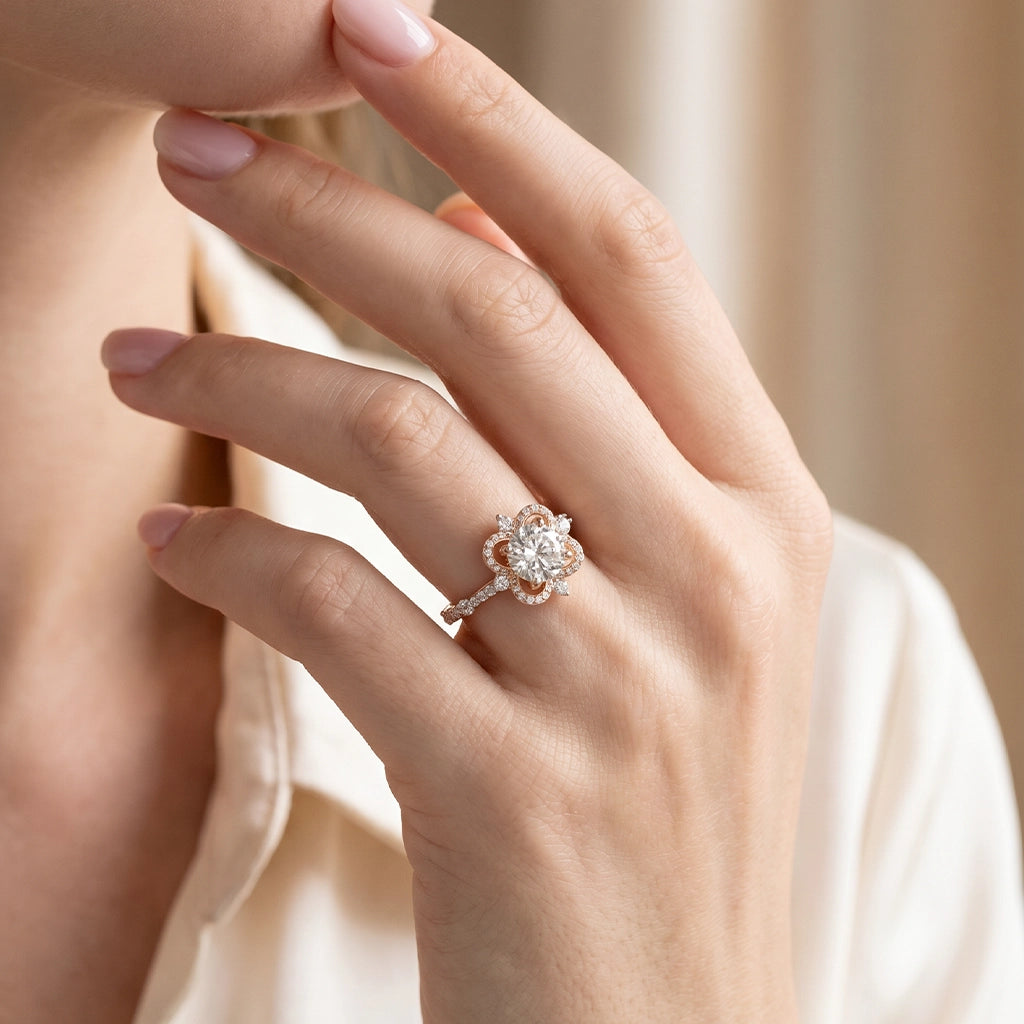 Luna’s Float | 2CT Round Art Diamond Floating Halo Gold Ring.