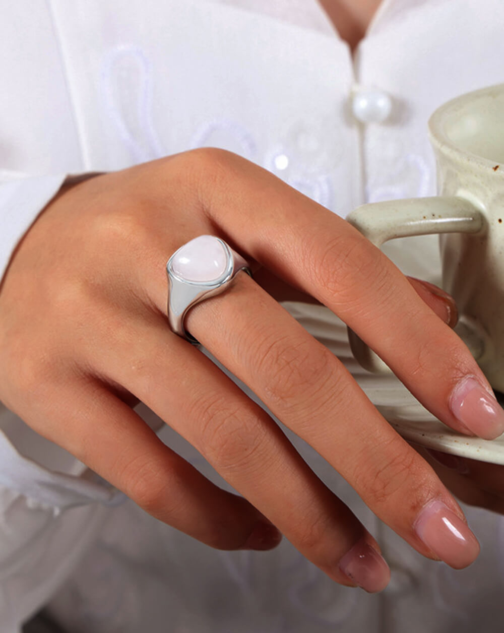 Geometric Gold Natural Rose Quartz Ring