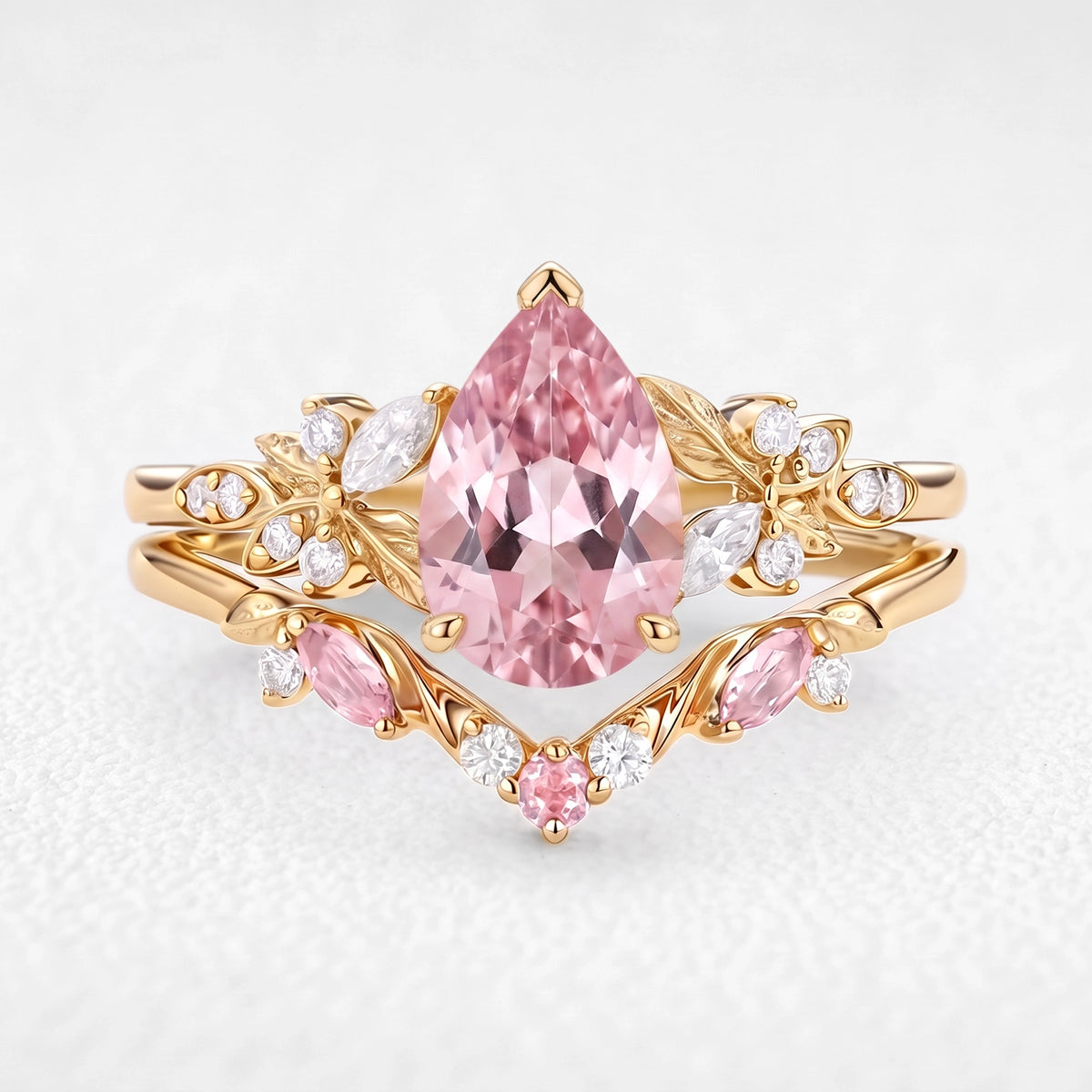 Peony’s Bloom | Pear Pink Sapphire Bridal Set 2pcs