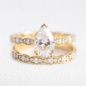 Genevieve’s Harmony | 1.5CT Pear Cut Diamond with Scalloped Pavé Bridal Duo