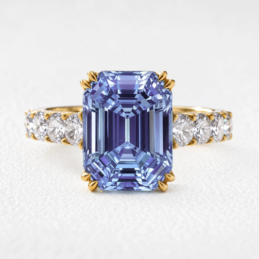 Marina’s Epoch | 3CT Emerald Cut Blue Sapphire Solitaire Engagement Ring