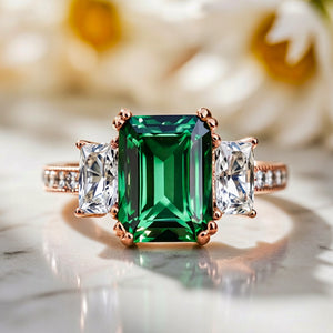 Cleo's Regal | 3CT Baguette Emerald Solitaire Statement Ring.
