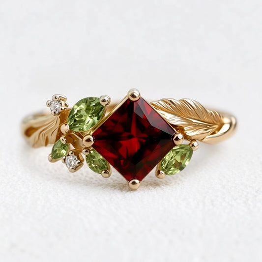 Aurelia’s Vine | Square Garnet Engagement Ring