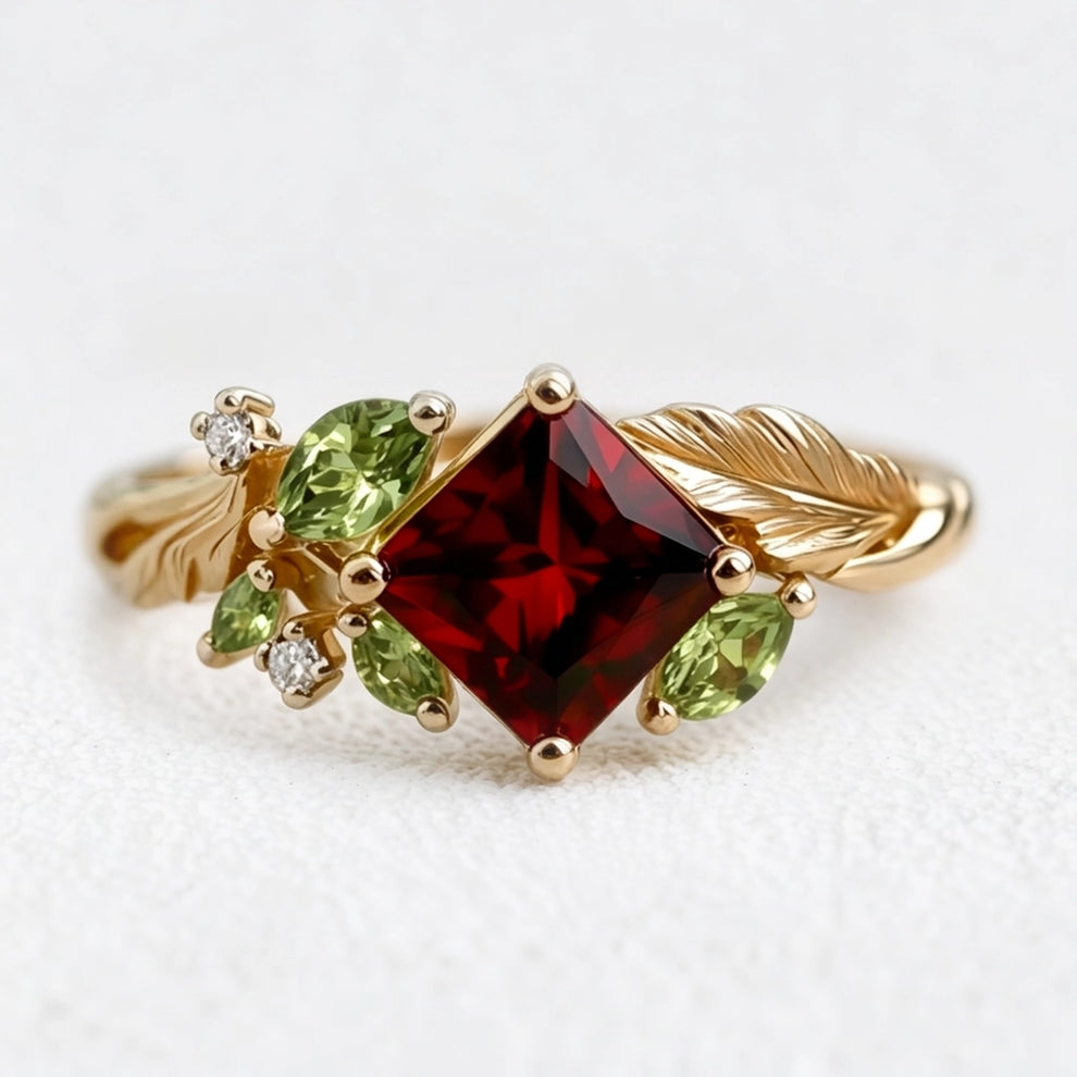 Aurelia’s Vine | Square Garnet Engagement Ring
