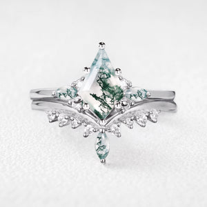 Cordelia’s Bower | Kite Cut Moss Agate Cluster Chevron Bridal Duo