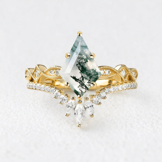 Sylvia‘s Glade | Kite Cut Moss Agate Chevron Bridal Duo