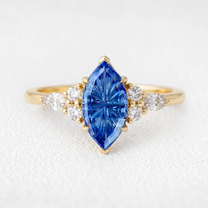 Joséphine’s Diadem | Marquise Fantasy-Cut Blue Sapphire Vintage Engagement Ring