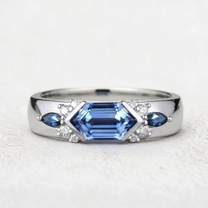 Cobalt Hexagon | Long Hexagon Sapphire Cluster Men's Band.