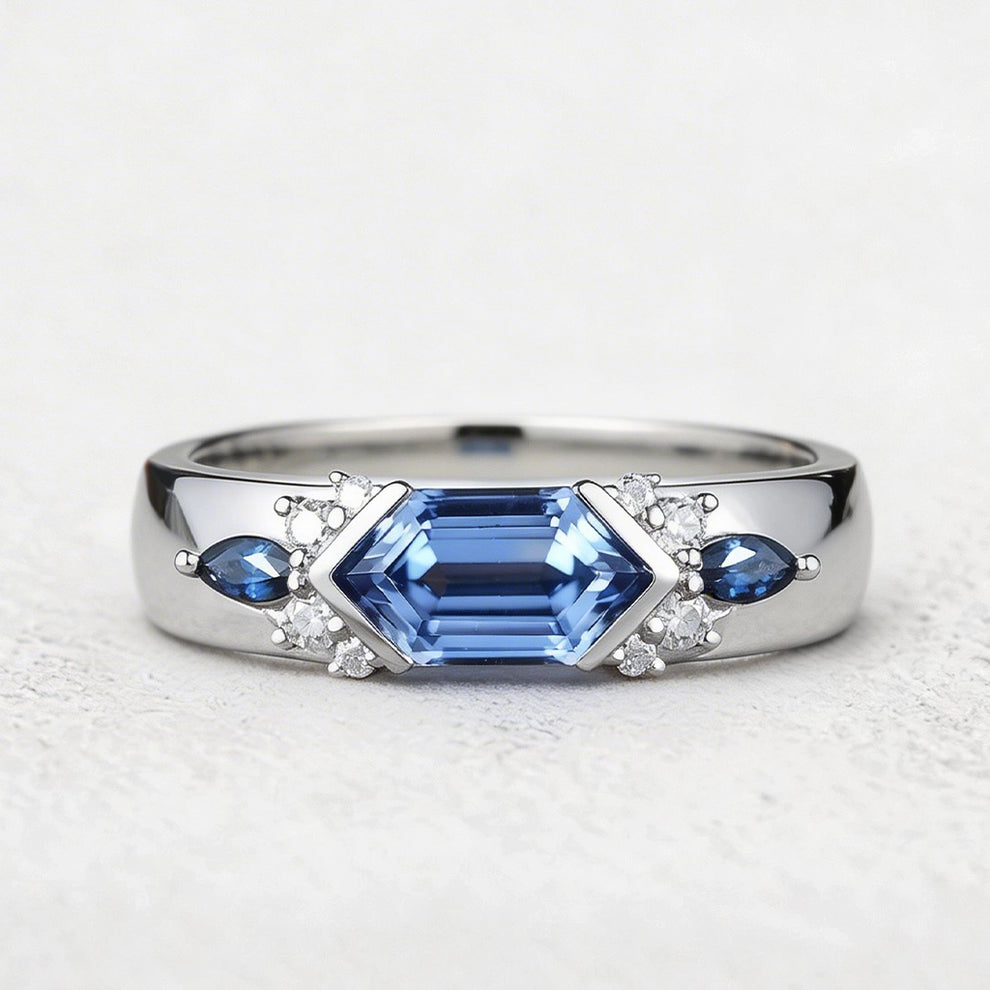 Cobalt Hexagon | Long Hexagon Sapphire Cluster Men's Band.