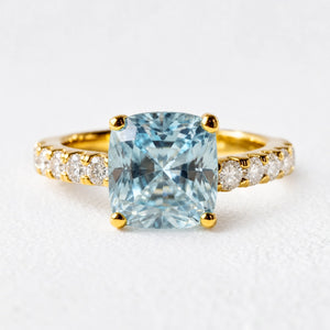 Aria’s Tide | 2CT Cushion Cut Aquamarine Engagement Ring