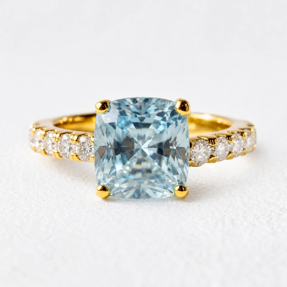 Aria’s Tide | 2CT Cushion Cut Aquamarine Engagement Ring