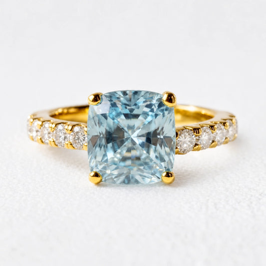 Aria’s Tide | 2CT Cushion Cut Aquamarine Engagement Ring