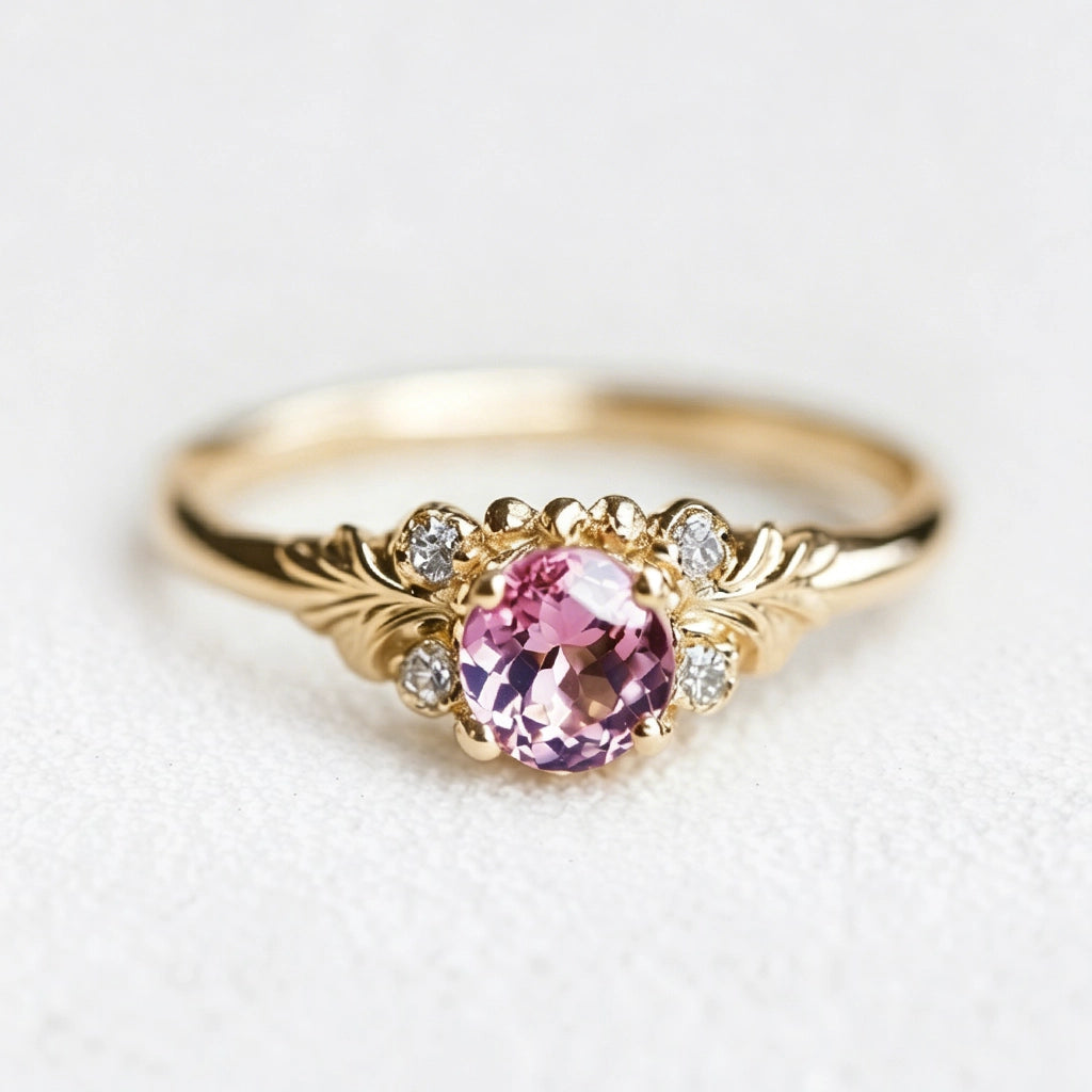 Luna’s Blush | Round Cut Rose Quartz Engagement Ring