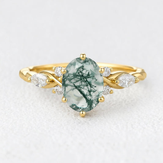 Flora’s Eternal | Oval Moss Agate Infinity Engagement Ring