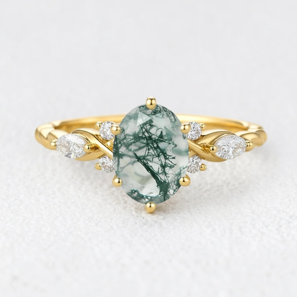 Flora’s Eternal | Oval Moss Agate Infinity Engagement Ring