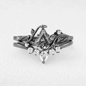 Linnea’s Umbra | Kite Cut Moss Agate Foliage Black Gold Bridal Duo