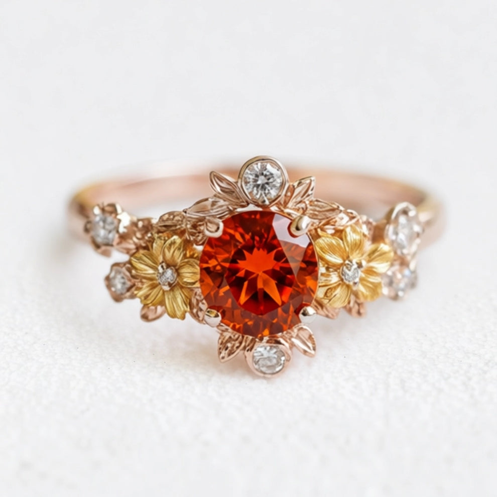 Eve's Garden Mandarine Garnet Engagement Ring, Mandarine Orange Garnet ring.