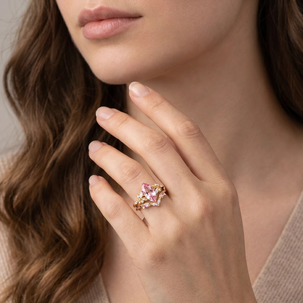 Peony's Bloom | Marquise Pink Sapphire Bridal Set 2pcs.