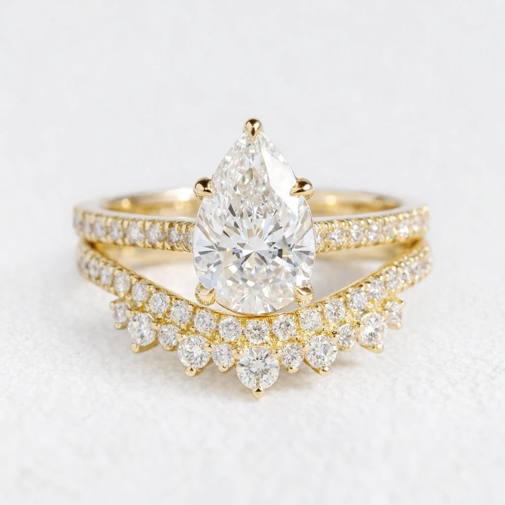 Grace’s Diadem | Vintage Pear Cut Lab Diamond Bridal Set 2pcs