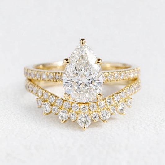 Grace’s Diadem | Vintage Pear Cut Lab Diamond Bridal Set 2pcs