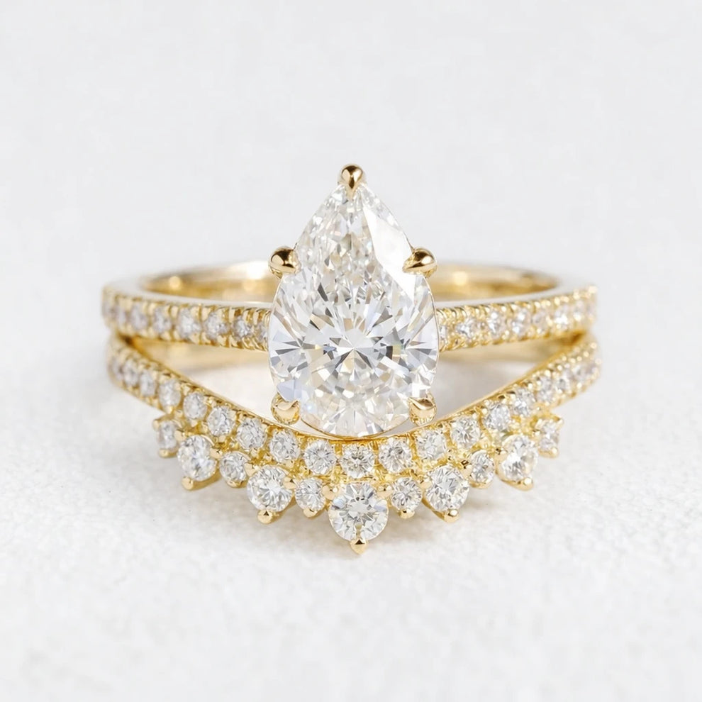 Grace’s Diadem | Vintage Pear Cut Lab Diamond Bridal Set 2pcs