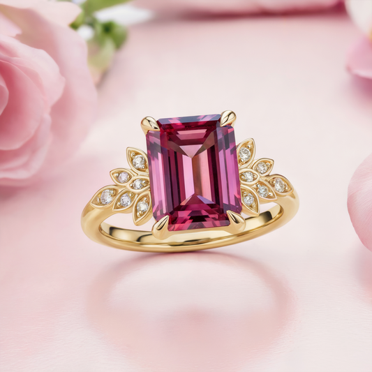 Alouette 3CT Red Emerald Cut Pink Gemstone Ring