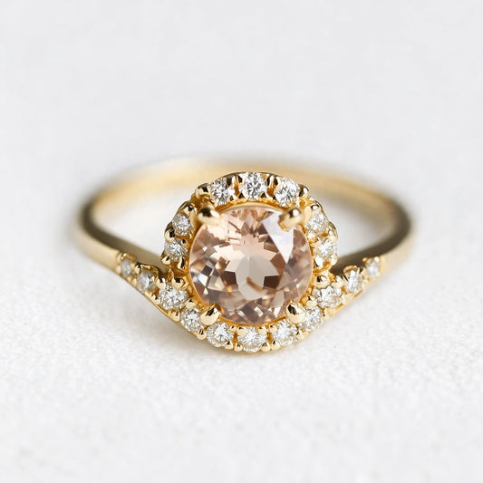 Aurora’s Dewfall | Morning Dew Champagne Moissanite Halo Engagement Ring