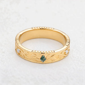 Fourfold Bond | Kite Cut Moss Agate & Black Moissanite Couple Ring Set 4pcs.