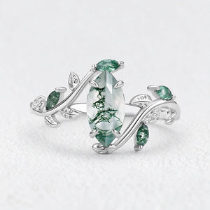 Isadora’s Garland | Vintage Marquise Moss Agate Engagement Ring