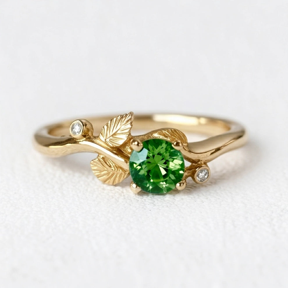 Ariadne’s Twine | Round Natural Emerald & Organic Vine Ring.