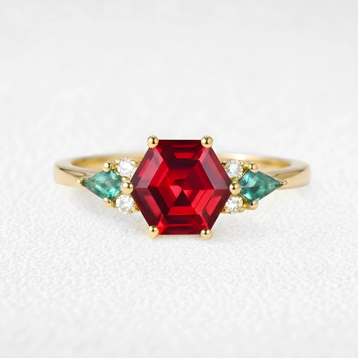 Valencia’s Tessera | Vintage Hexagon Ruby & Tension Set Couple Set