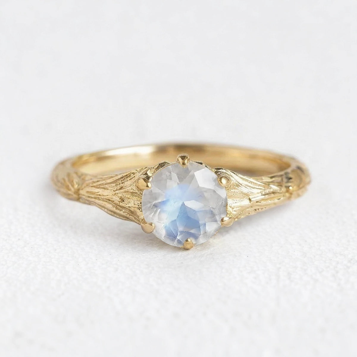 Athena‘s Olive | Round Moonstone Solitaire Engagement Ring