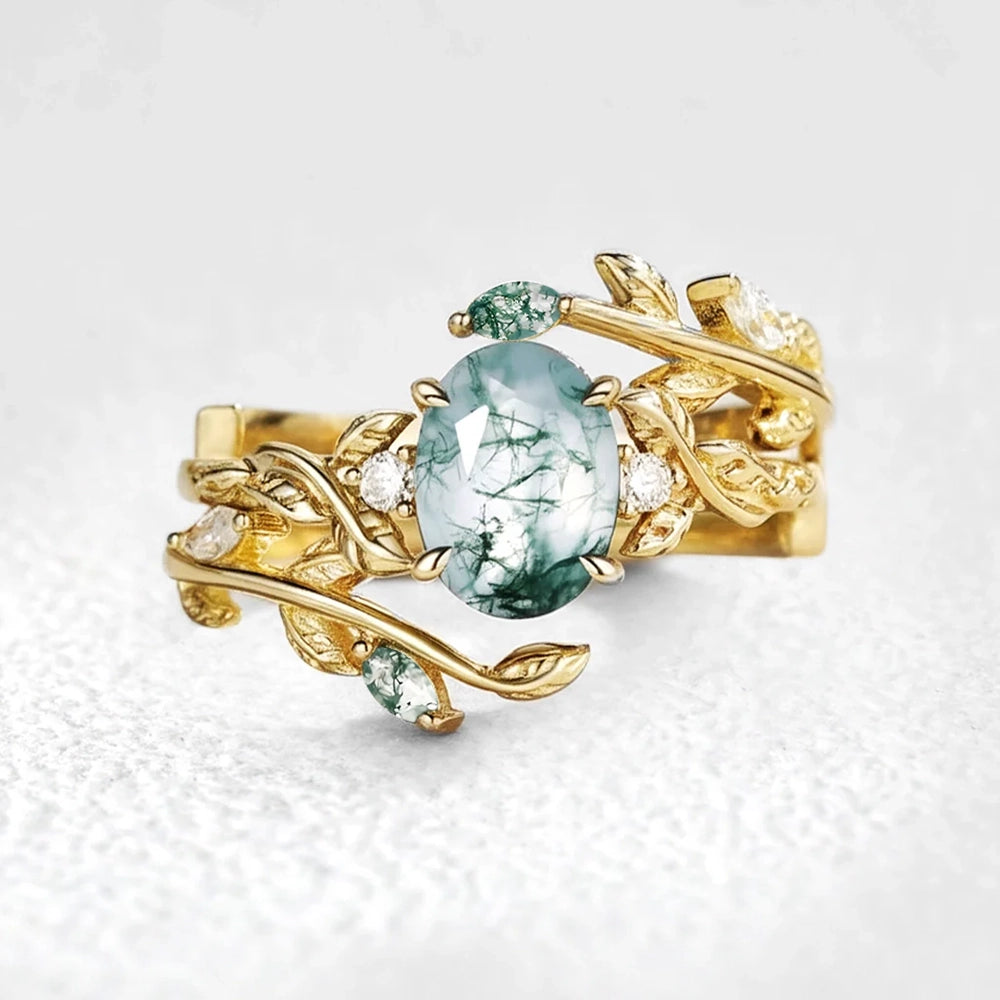 Adela’s Canopy | Moss Agate Leafy Bridal Set 2pcs.
