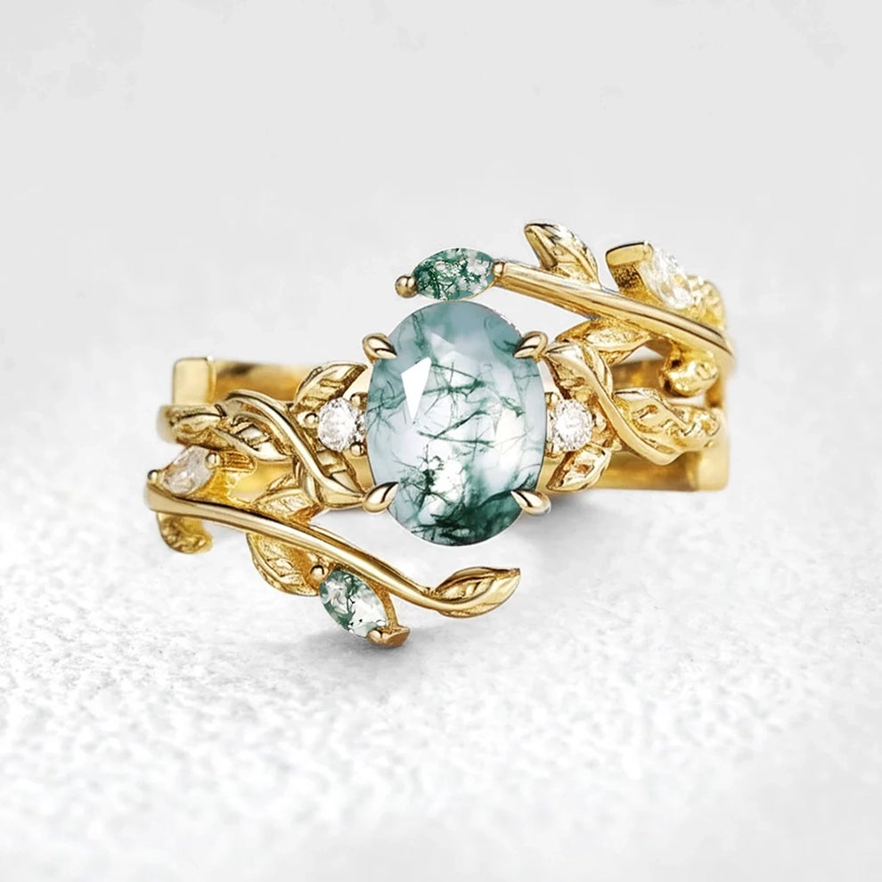 Adela’s Canopy | Moss Agate Leafy Bridal Set 2pcs.