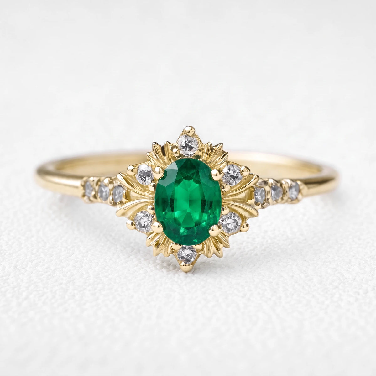 Alexandra’s Verdure | 1.5CT Vintage Oval Emerald Halo Engagement Ring