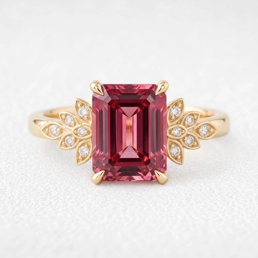 Juliet’s Crimson | 3CT Emerald Cut Ruby Engagement Ring
