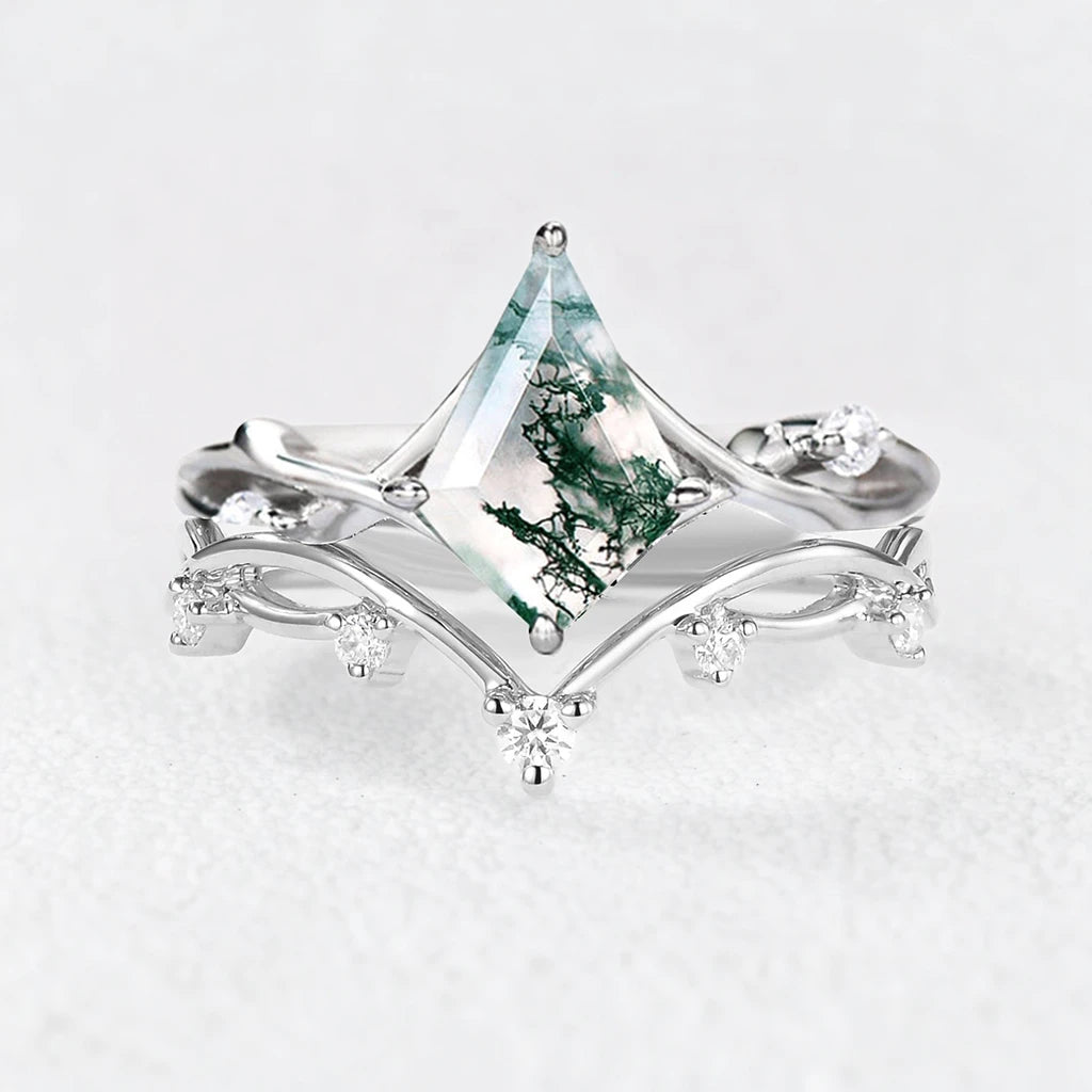 Genevieve’s Grove  | Kite Cut Moss Agate Bridal Set 2pcs