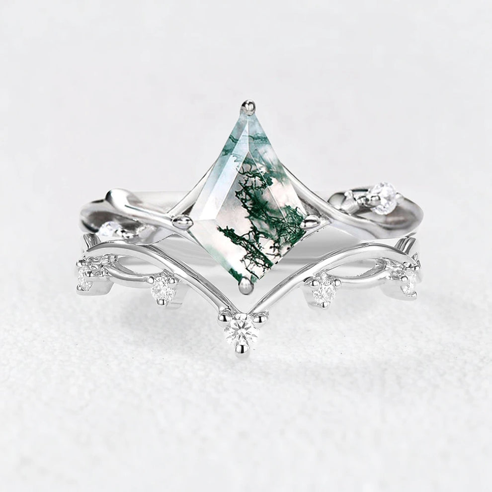 Genevieve’s Grove  | Kite Cut Moss Agate Bridal Set 2pcs