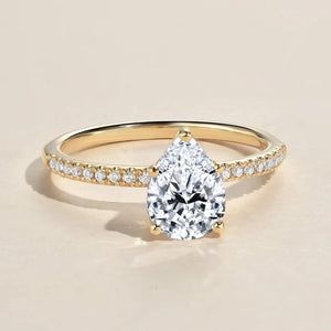 Classic 1.5ct Pear Shaped Moissanite Pave Solitaire Ring.