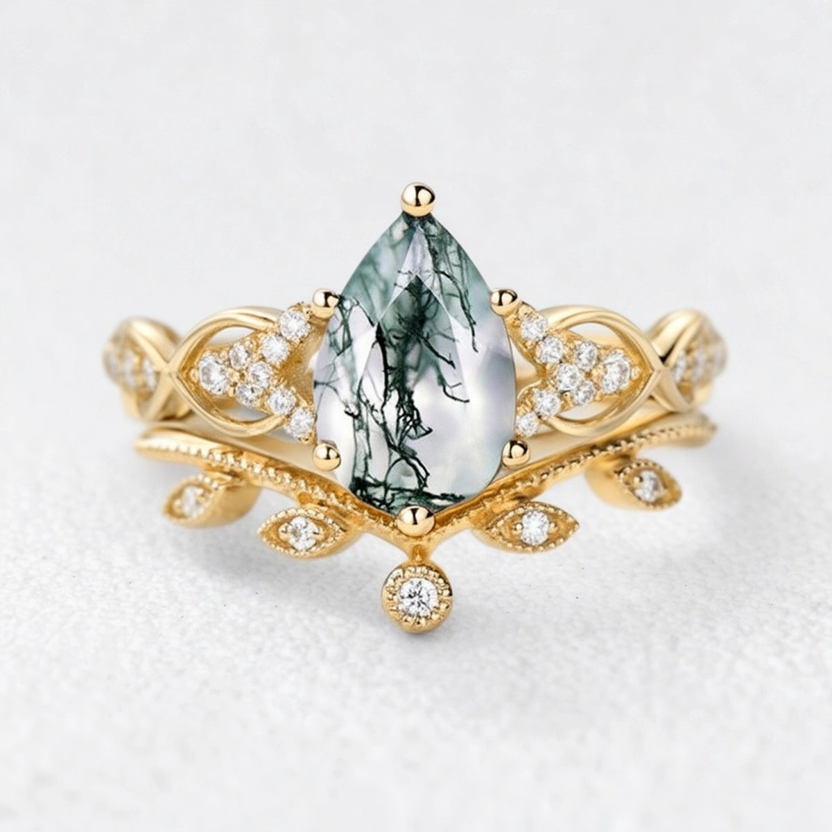 Seraphina’s Foliage | Pear Moss Agate Bridal Duo