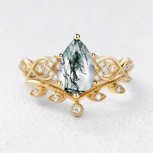 Seraphina’s Foliage | Pear Moss Agate Bridal Duo