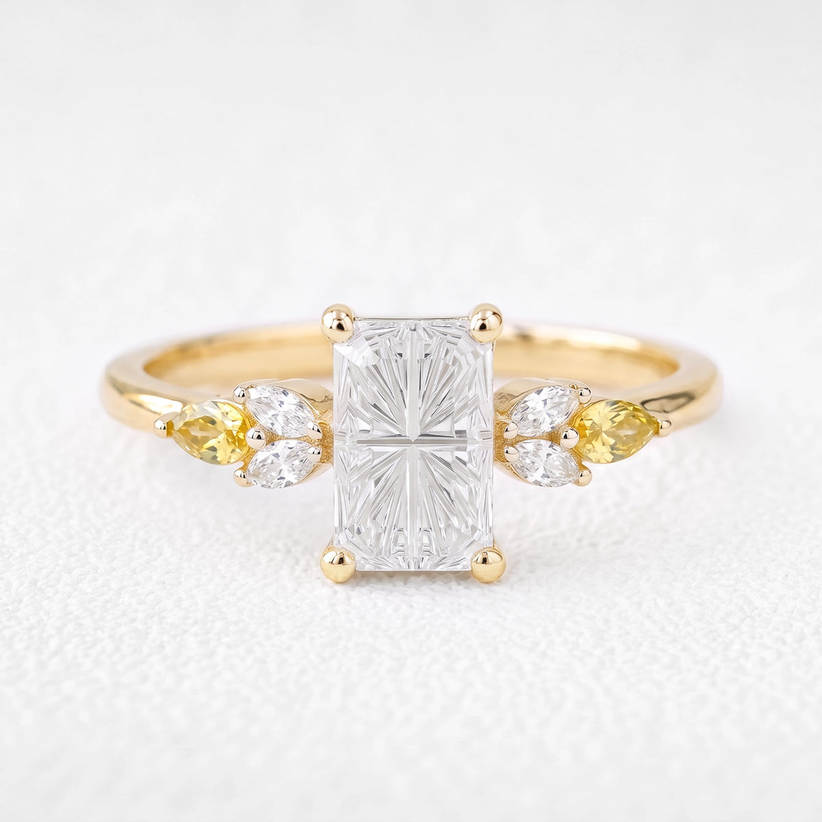 Joséphine’s Parterre | Fantasy-Cut Rectangular White Sapphire Cluster Engagement Ring